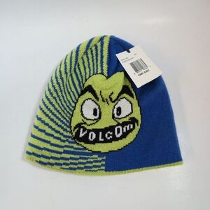 NWT Volcom Kids Monster Faces Beanie Toque Hat Green And Blue OS